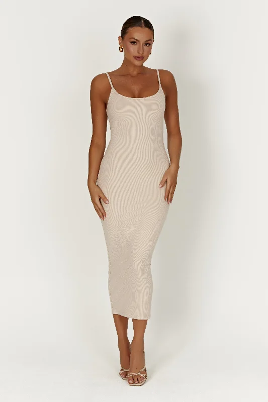 Alexis Ribbed Cami Midi Dress - Cream