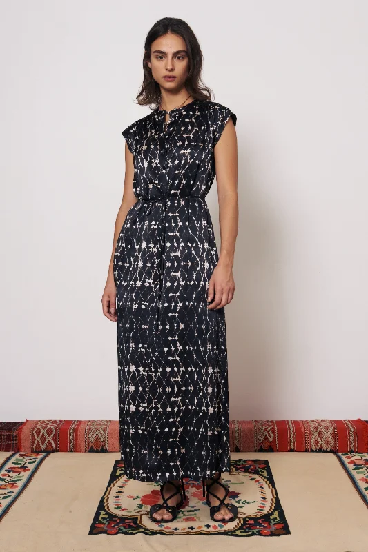 Silk Charmeuse Diamond Charcoal Zaire Midi Dress