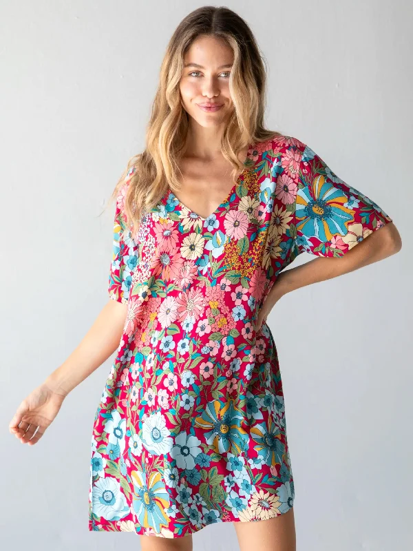 Claire Mini Dress - Blue Red Floral