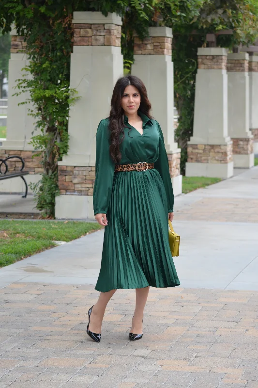 Edith Emerald Green Satin Dress