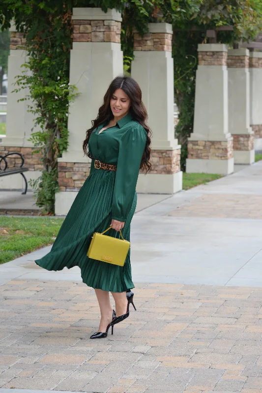 Edith Emerald Green Satin Dress