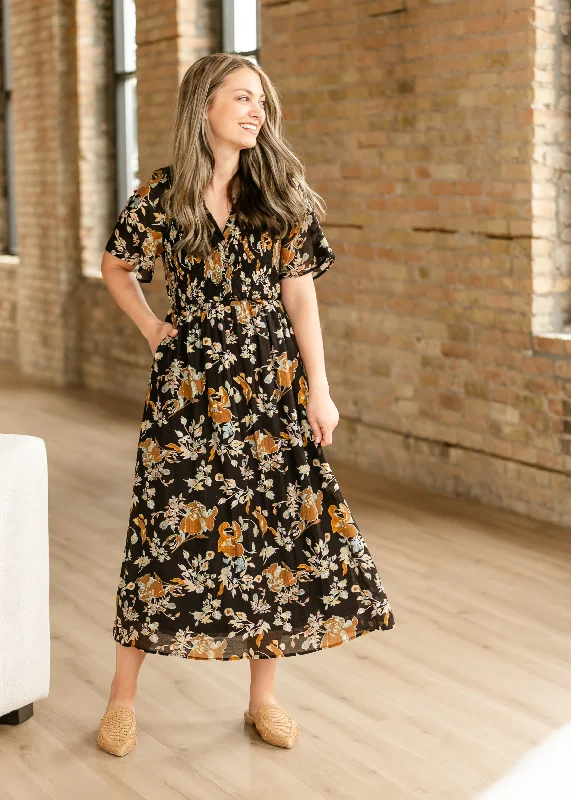 Floral Print Button Up Midi Dress