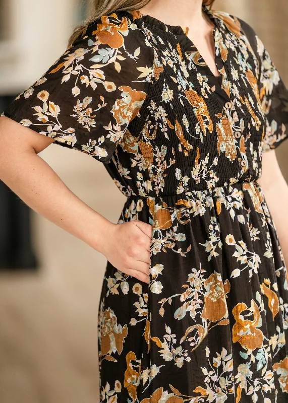 Floral Print Button Up Midi Dress