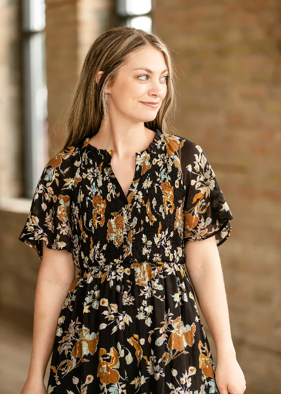 Floral Print Button Up Midi Dress