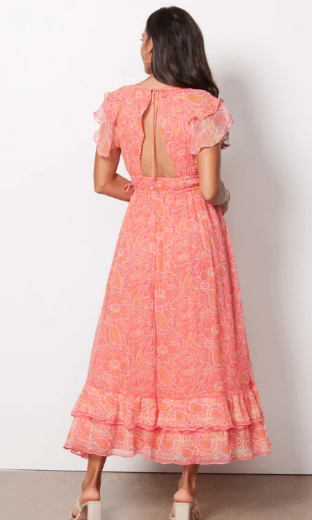 Hannah Tiered Coral Blossom Maxi Dress