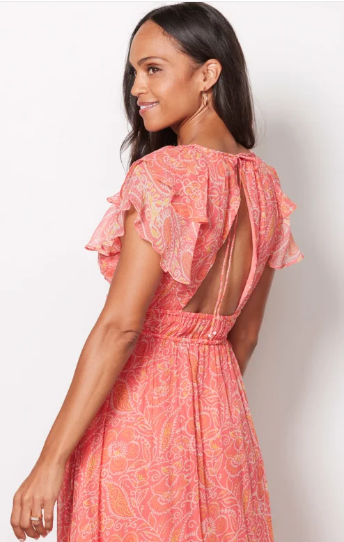 Hannah Tiered Coral Blossom Maxi Dress