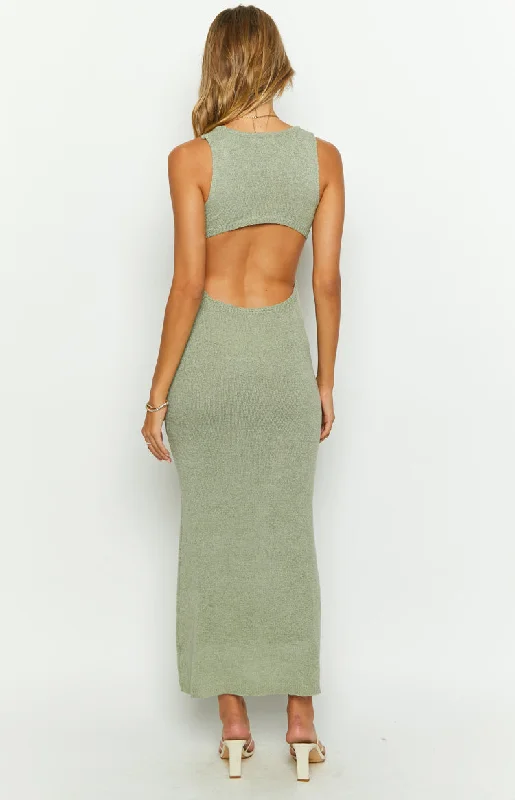 Lottie Khaki Knit Maxi Dress