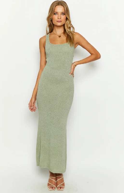 Lottie Khaki Knit Maxi Dress