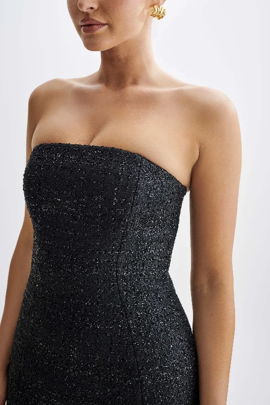 Monet Tweed Strapless Midi Dress - Black