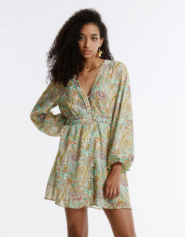 Paisley Print Chiffon Dress