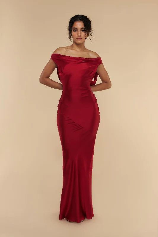 Plunging Back Cowl Dress Scarlet