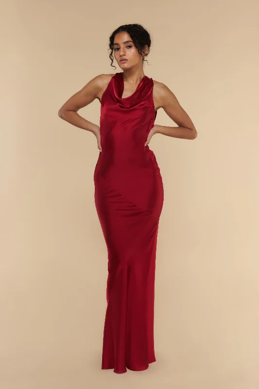 Plunging Back Cowl Dress Scarlet