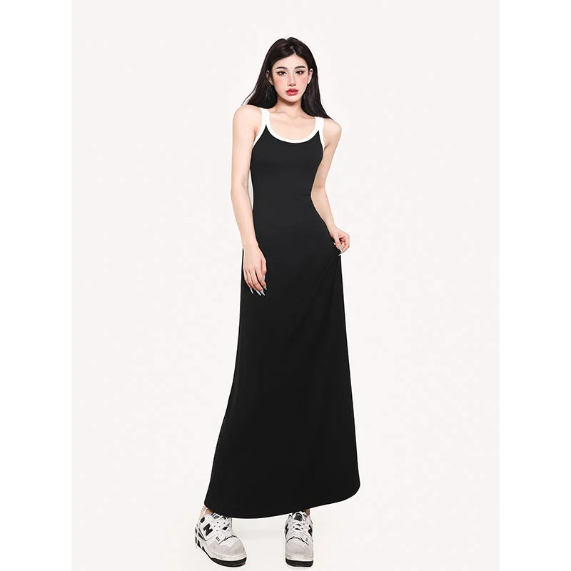 Sophia Solid Color Spaghetti Strap Slim Long Fishtail Midi Dress