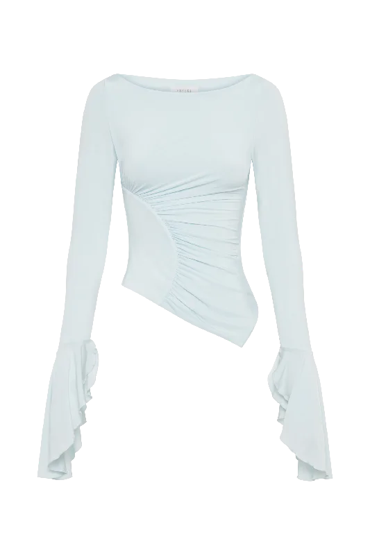 Stevie Bell Sleeve Slinky Top - Sky Blue