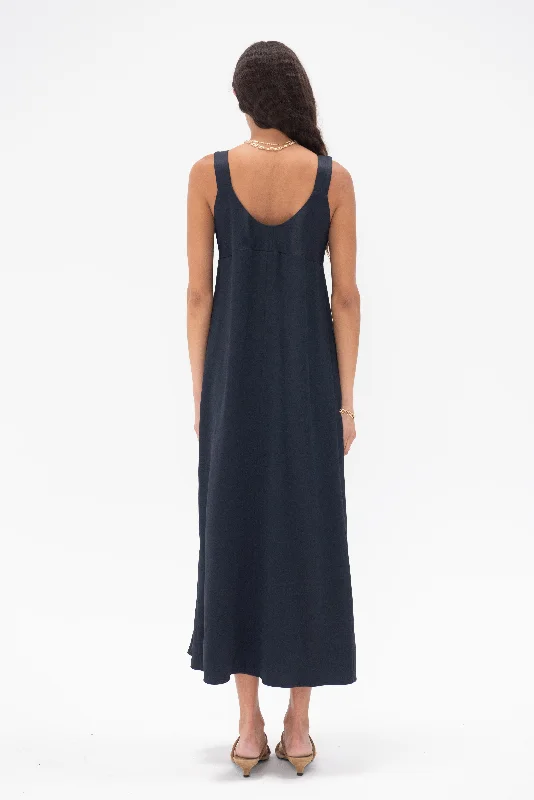 Wylie Asymmetric Slip Dress, Black Ink