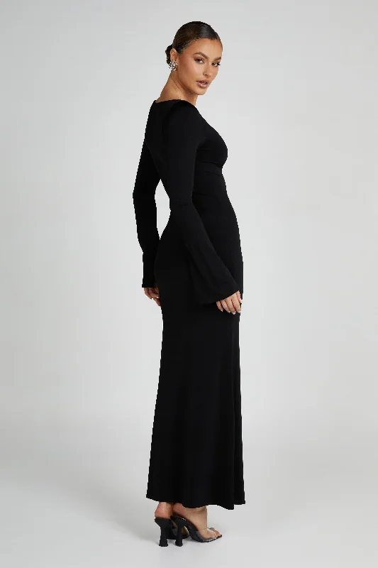 Tarna Slinky Fishtail Maxi Dress - Black