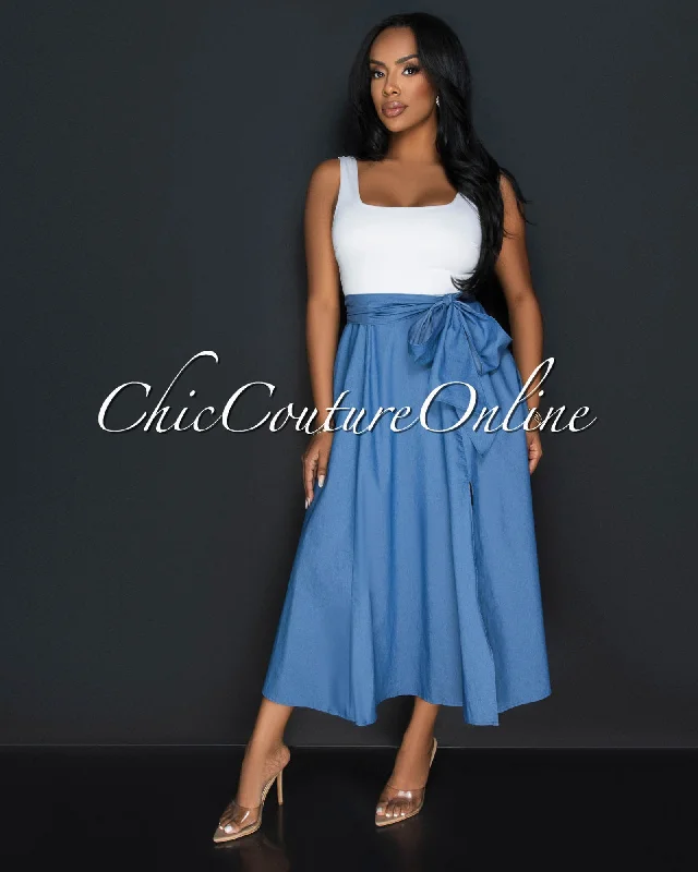 Ziranda White Top Blue Chambray Two-Tone Dress