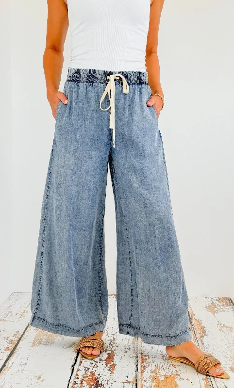 Mineral Washed Straight Leg Pants- Denim