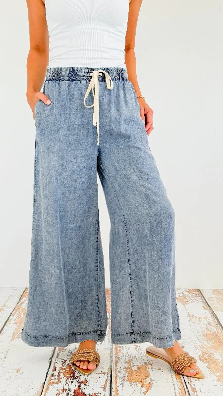 Mineral Washed Straight Leg Pants- Denim