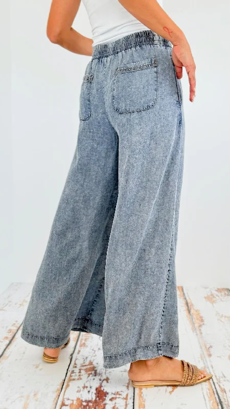 Mineral Washed Straight Leg Pants- Denim