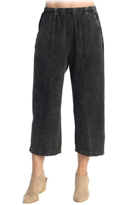 Jess & Jane   M107 Black  Cropped Pants Crinkle Cotton   Women's