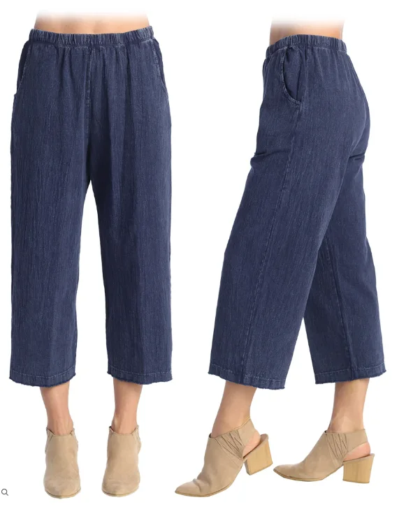 Jess & Jane   M107 Denim Cropped Pants Crinkle Cotton   Women's