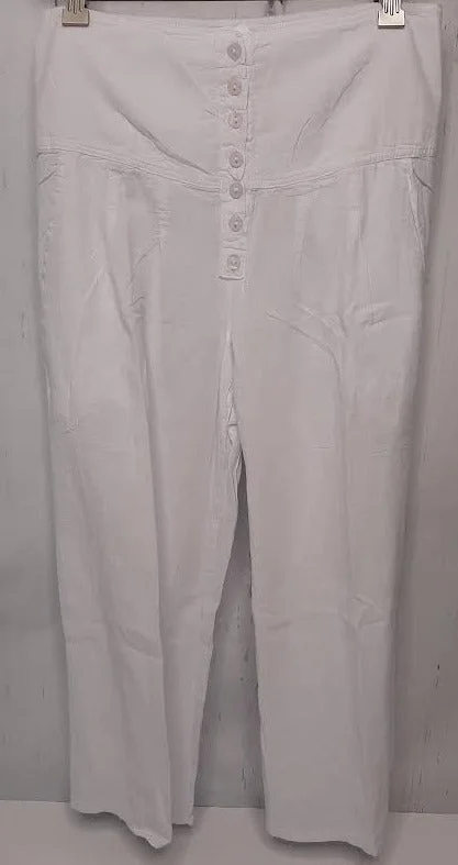 Pants Button Front Stretch Band 2Pocket White Women's L0502-a