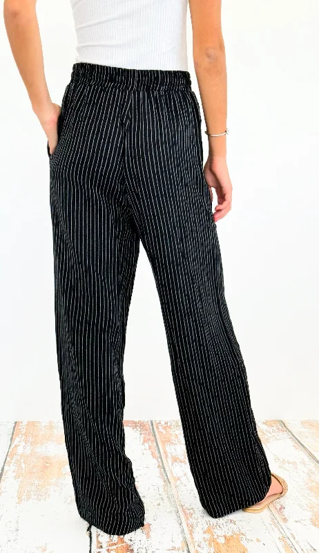 Striped Drawstrings Pants - Black