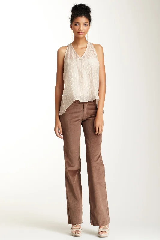 Wide Leg Stretch Corduroy Pants - Mushroom