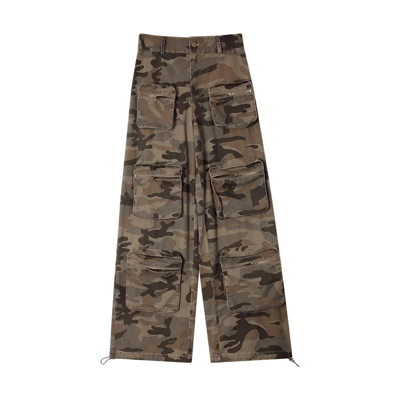 Zerocircle Camouflage Loose Multi-Pocket Straight Wide Leg Cargo Pants