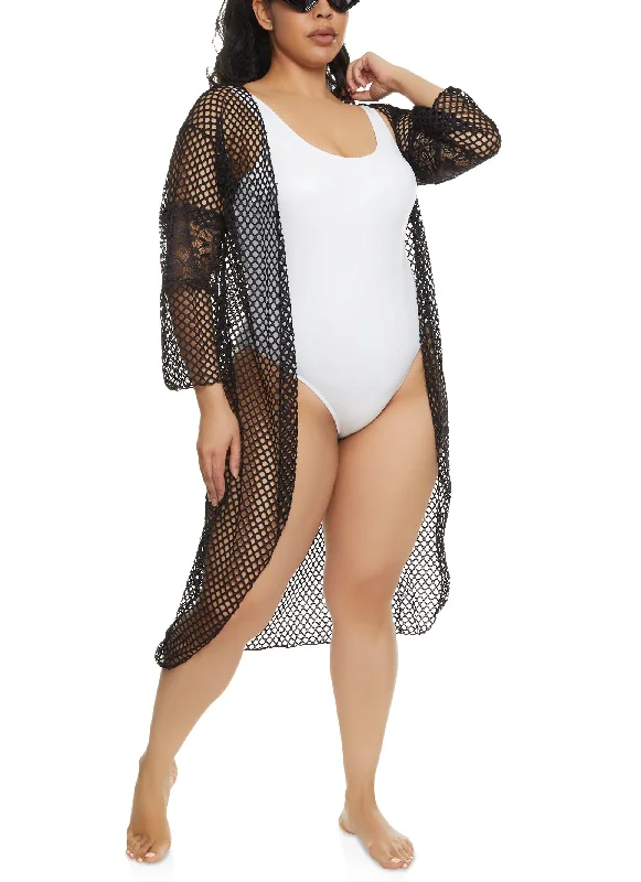 Lace Detail Fishnet Cover Up Kimono