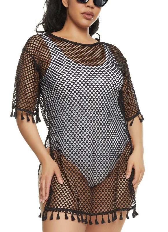 Tassel Trim Fishnet Cover Up