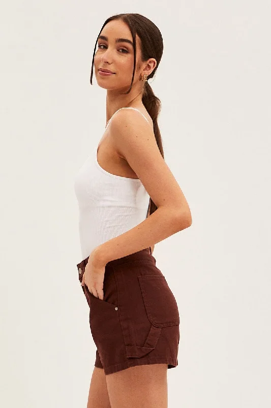 Brown Carpenter Denim Shorts High Rise