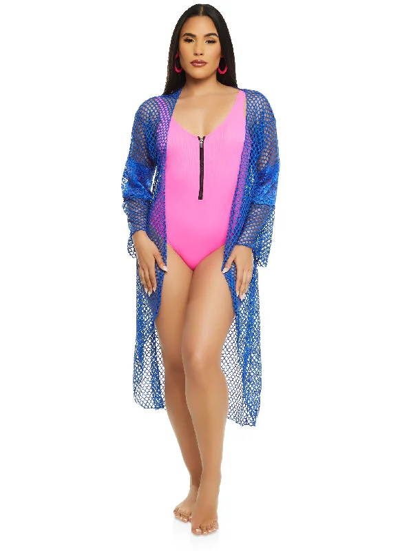 Lace Detail Fishnet Cover Up Kimono