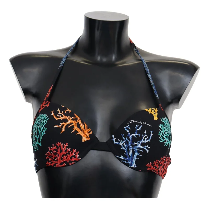 Dolce & Gabbana Chic Black Coral Print Bikini Top