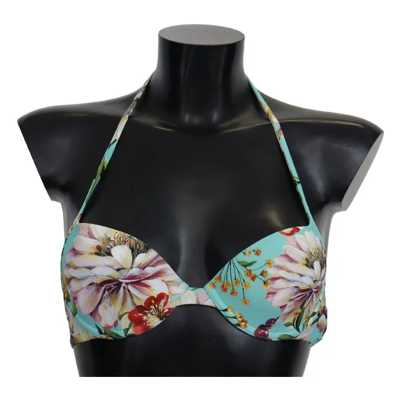 Dolce & Gabbana Chic Mint Green Floral Bikini Top