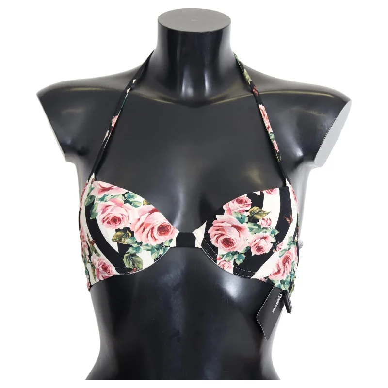 Dolce & Gabbana Elegant Rose Print Bikini Top