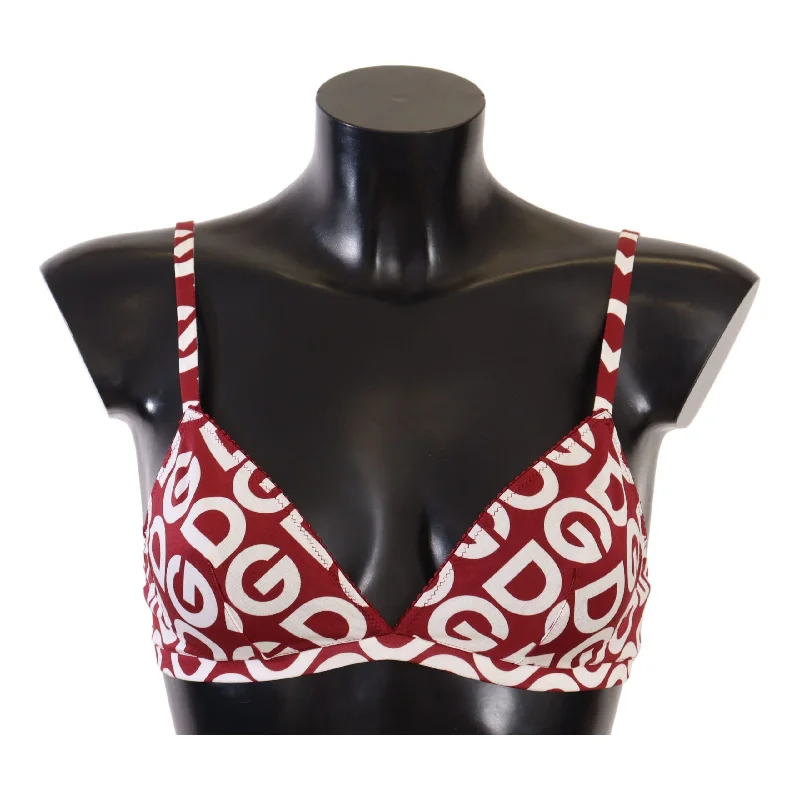 Dolce & Gabbana Red Cotton Logo Printed Designer Bra