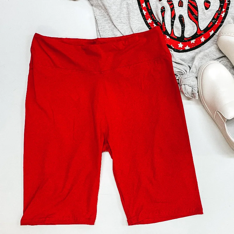 Finish Strong High Waist Biker Shorts in Red