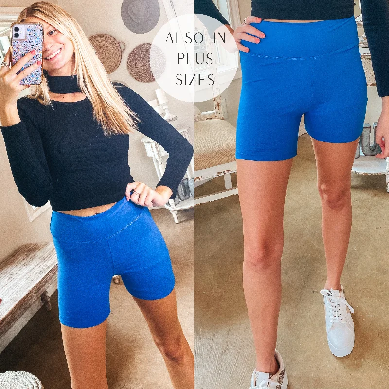 Finish Strong High Waist Biker Shorts in Royal Blue