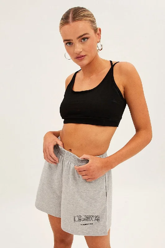 Grey Elastic Waist Biker Track Shorts