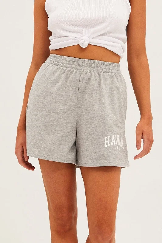 Grey Elastic Waist Biker Track Shorts