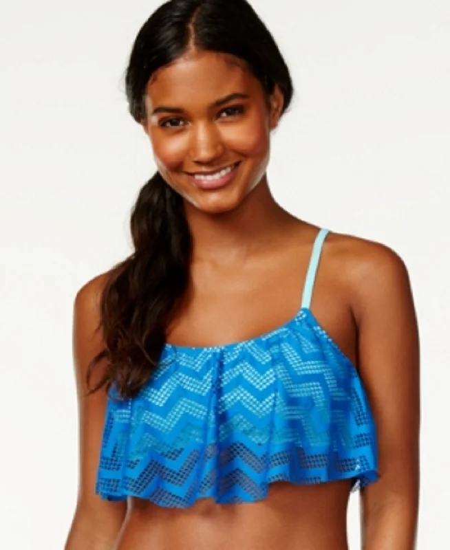 Hula Honey Women's Flounce Bikini Swim Top Separates, Blue, S