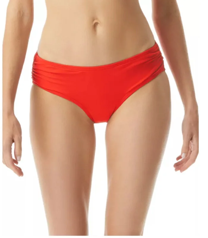 MICHAEL Michael Kors Women's Shirred Bikini Bottoms, Poppy, XS