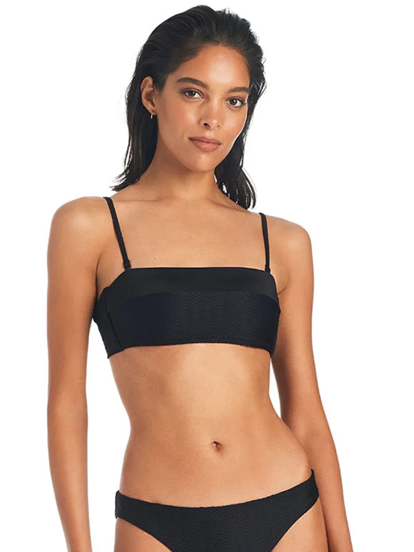 On The Water Texture Bandeau Bikini Top Black