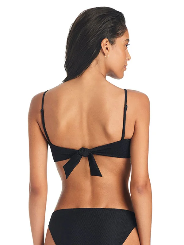 On The Water Texture Bandeau Bikini Top Black