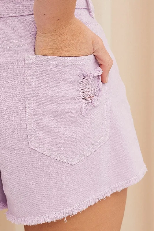 Purple Relaxed Denim Shorts High Rise