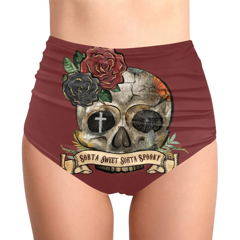 Skull Sorta Sweet Sorta Spooky High Waist Bikini Bottoms