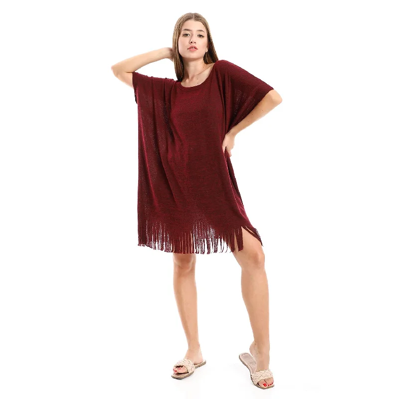 Solid Pattern Cover Up With Decorated Fringes - Kady