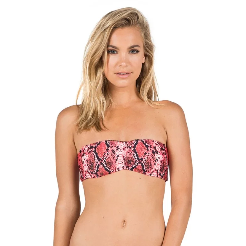 Volcom Junior's Urban Tribe Reversible Snake Print Bandeau, Electric Coral , S